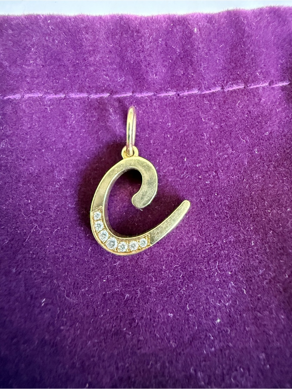 Gold Letter C Pendant Charm with .35 Diamond Accents